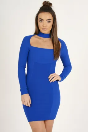 Blue Cut Out Choker Bodycon Dress - Tink