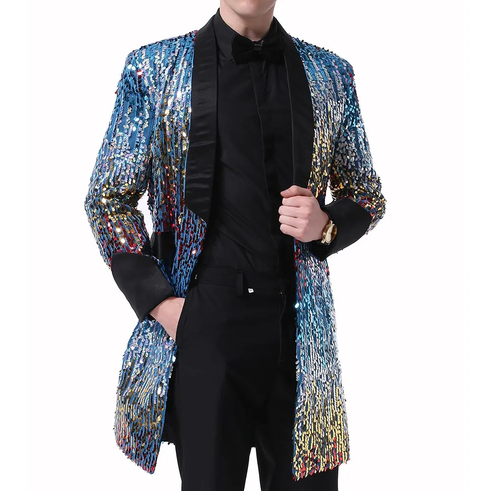 Blue Party Show Blazer Sequins Punk Jacket