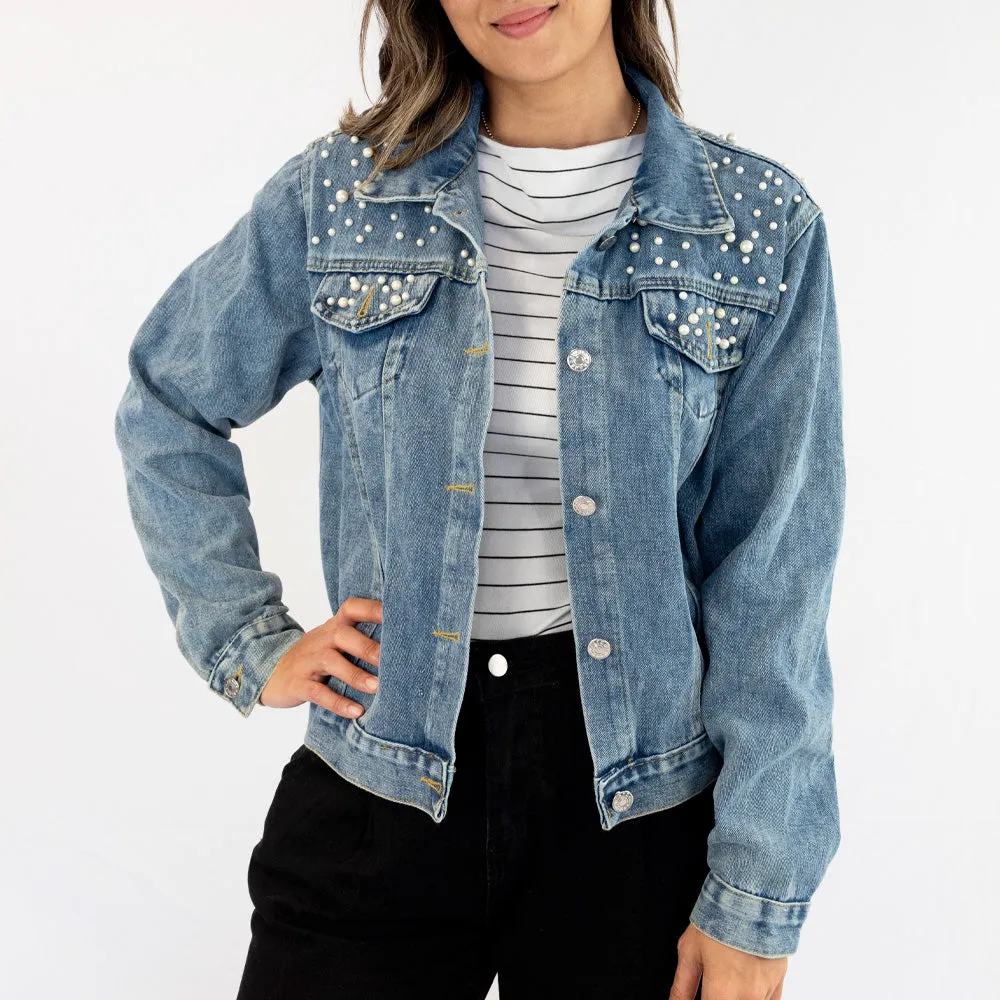 (Blue Pearl) Future Mrs (Last Name) Custom Pearl Denim Jean Jacket