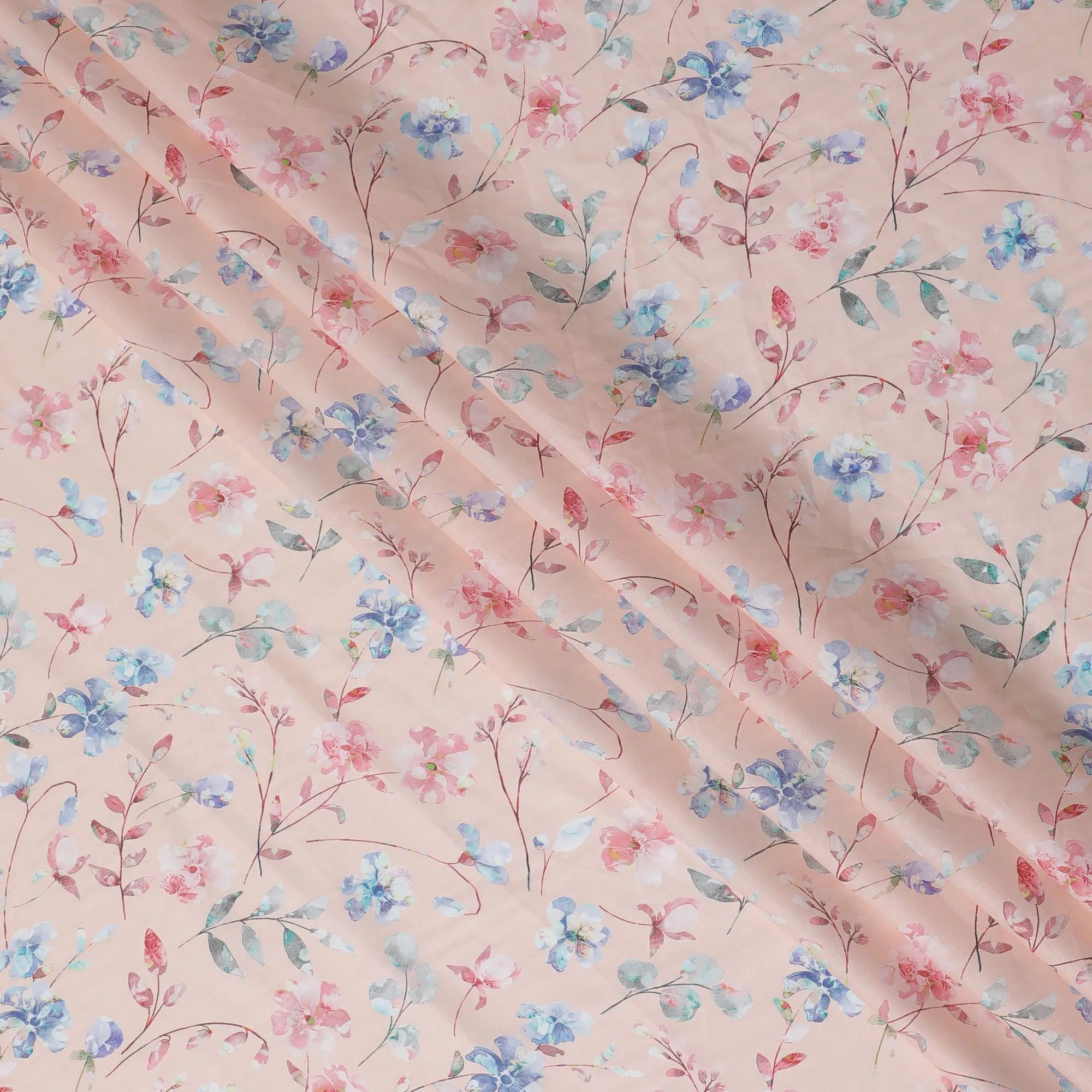 Blush Bouquet Cotton Voile Fabric - 110cm Wide, Soft Floral Print from India-D18537