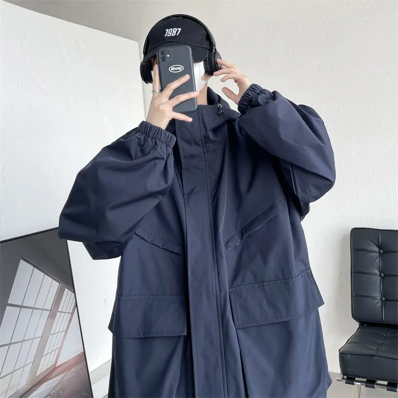 Bomber Jacket Men Solid Black Outerwear Streetwear Fashion Spring Autumn Loose Windbreaker Coat Male Clothing