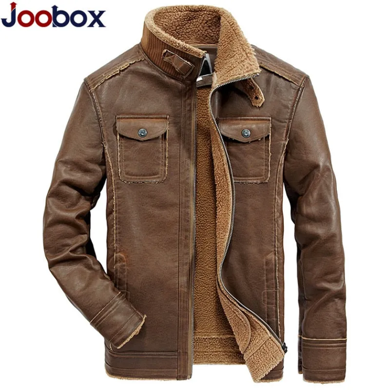 Brand Leather Jacket Men Windproof Thicken Warm Fur Motorcycle leather Jacket