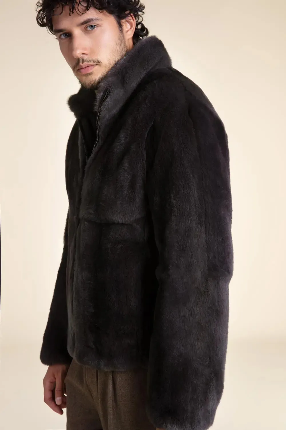 Brown fur jacket men