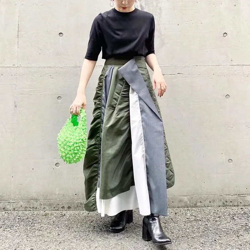 Casual Hit Color Skirt For Women High Waist Irregular Patchwork Midi  Skirts Female Fashion Stylish