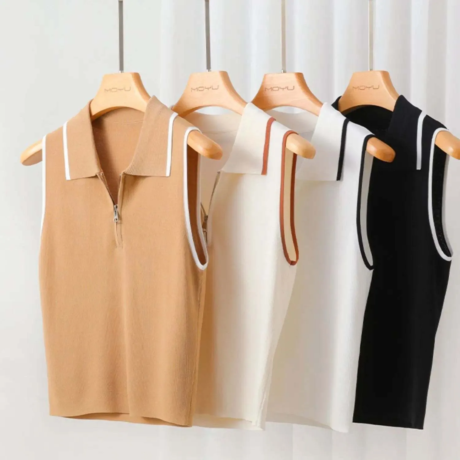 Casual Sweater Collar Size Women's Ice Silk French Style Vest Sleeveless