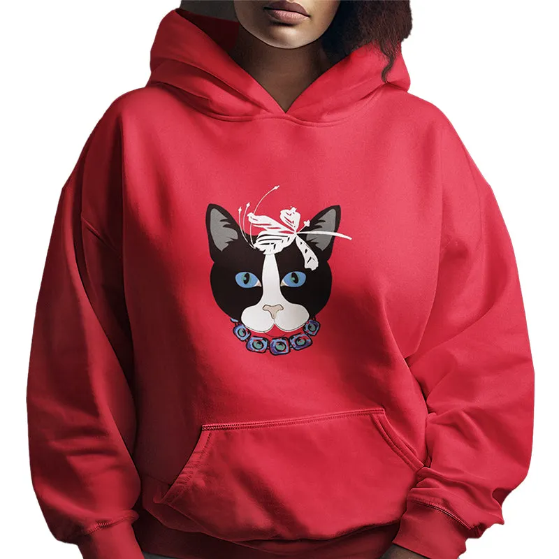 Cat Lover Hoodie - Comfy Red & Blue