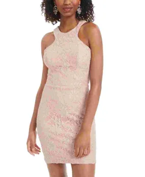 City Studios Women's Embroidered Sleeveless Halter Short Body Con Cocktail Dress Pink Size 13