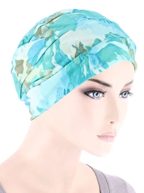 Cloche Cap Green Blue Water Floral