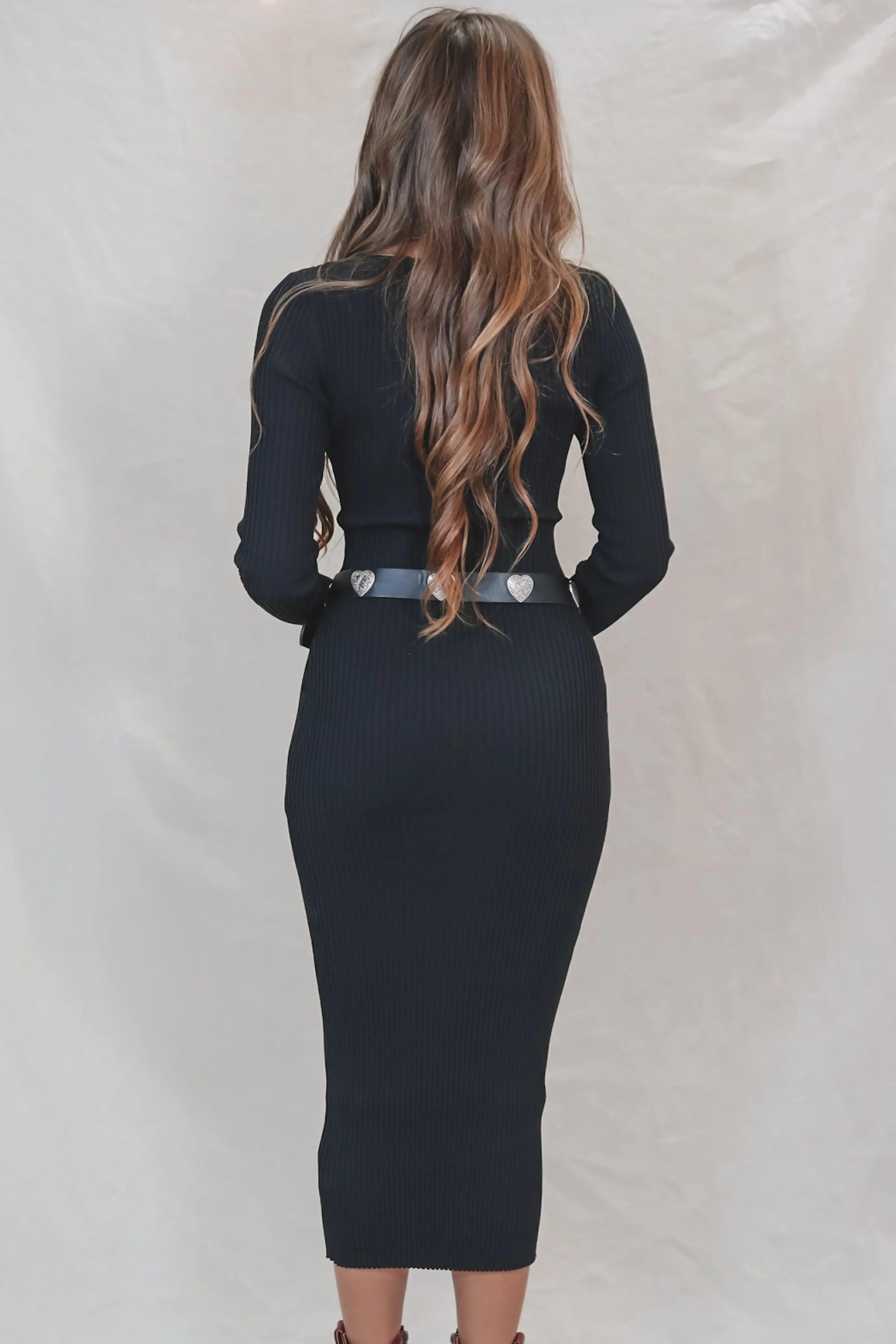 Cocktail Hour Black Ribbed Maxi Dress