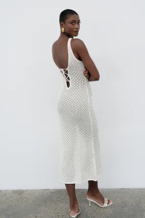 Cordelia Crochet Fishtail Midi Dress - Ivory