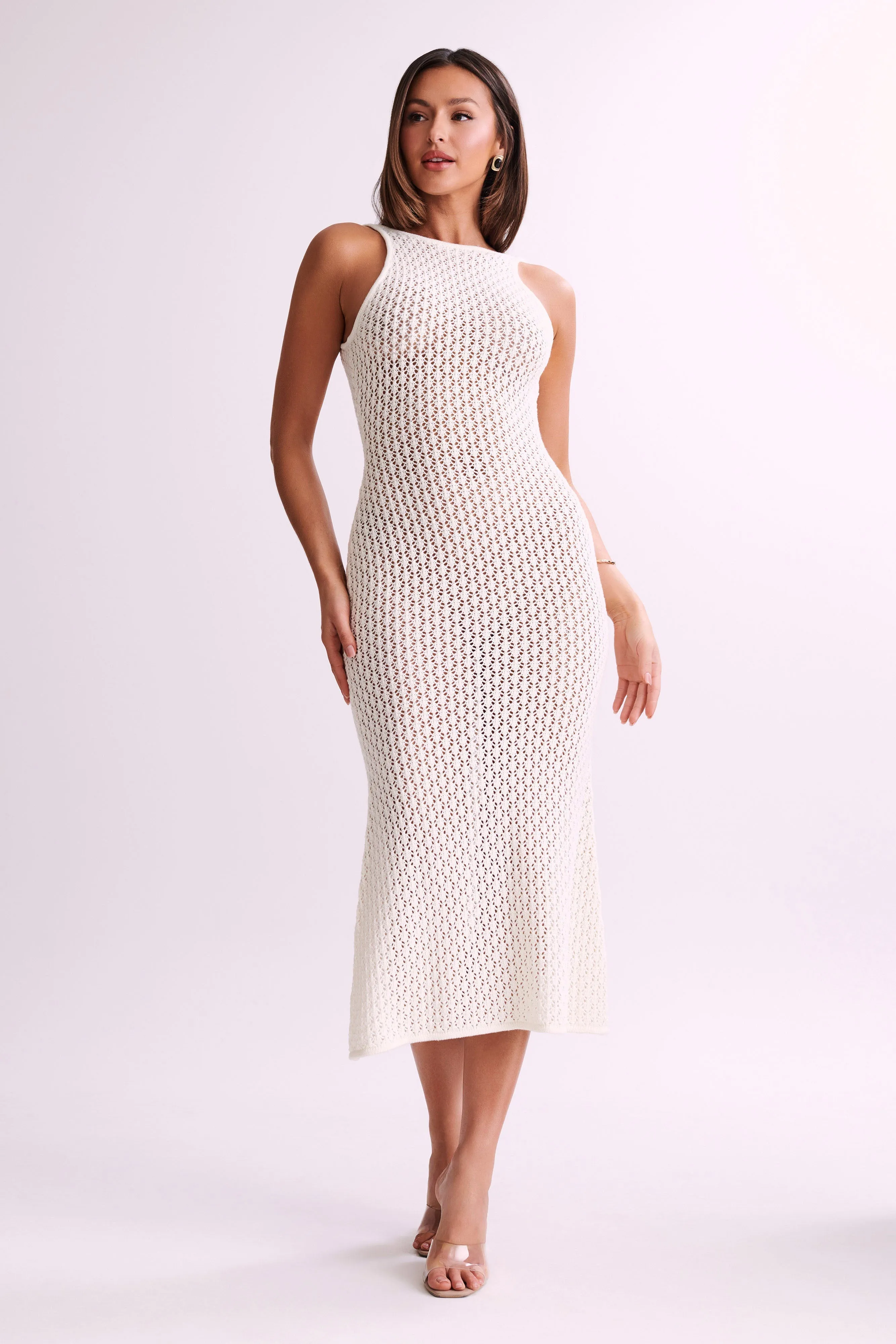 Cordelia Crochet Fishtail Midi Dress - Ivory