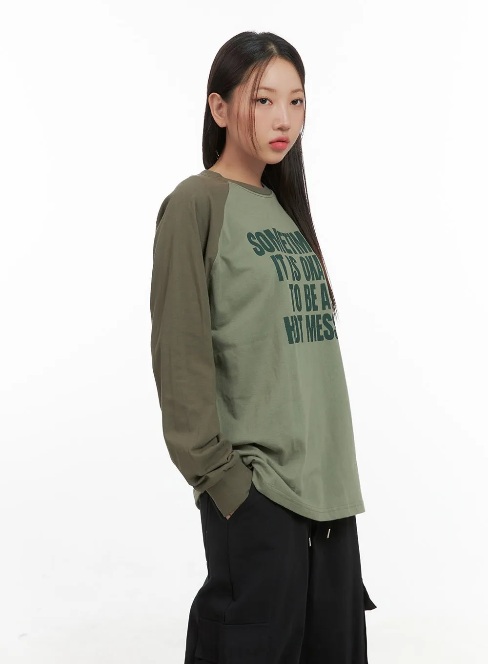 Cotton Lettering Raglan Long Sleeve Tee CS404