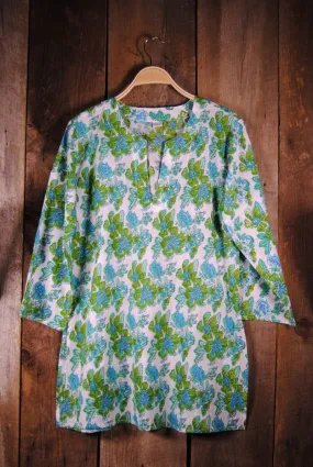 Cotton Tunic Top in Turquoise and Green