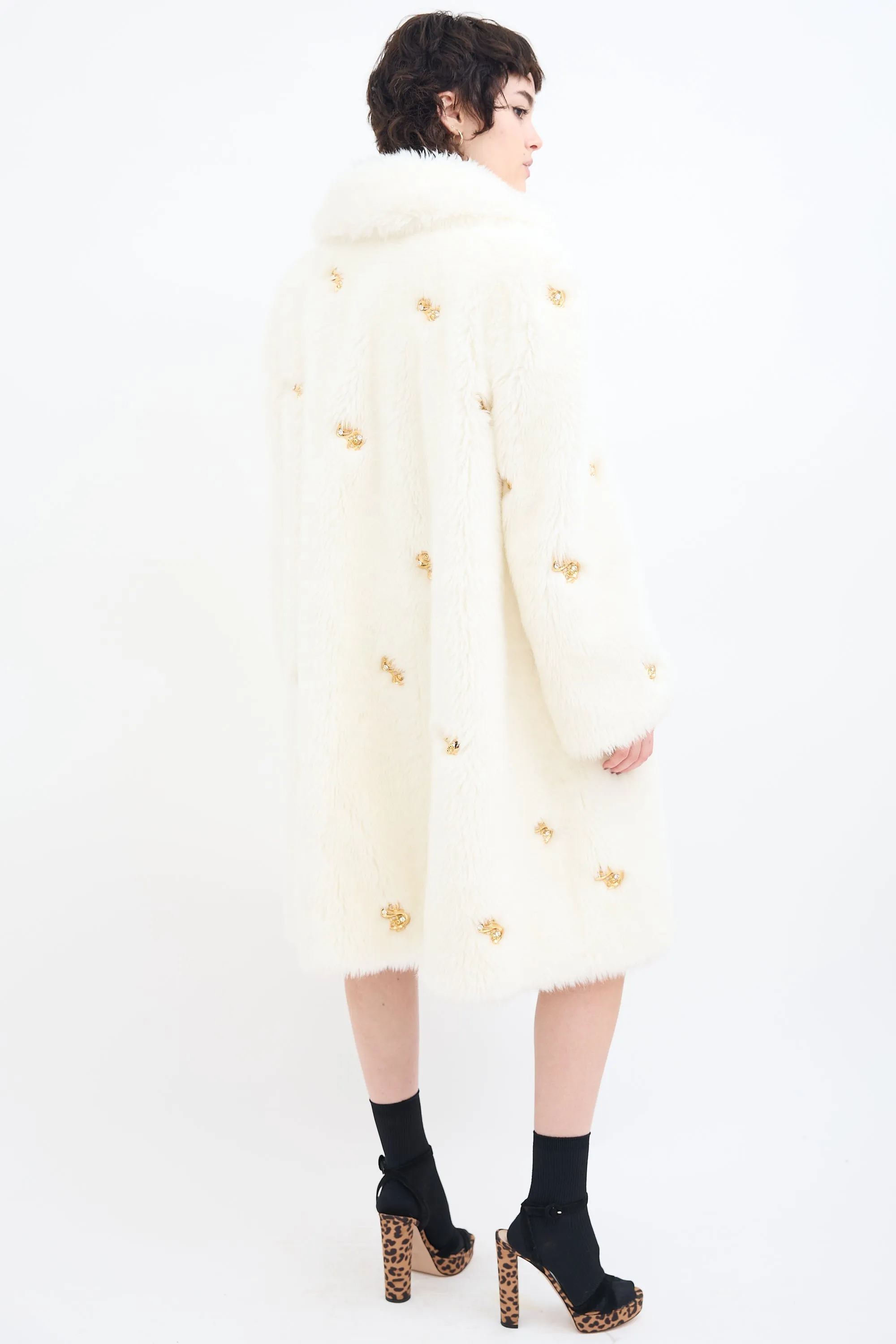 Couture White Faux Fur Embellished Coat