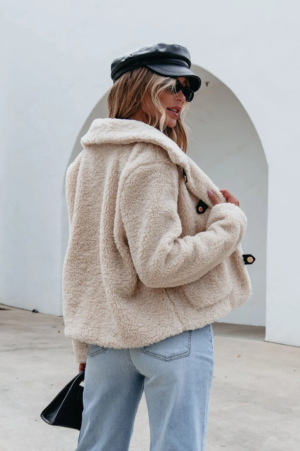 Cream Sherpa Button Up Jacket