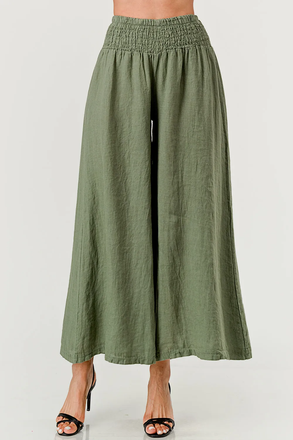 Crossover Wide Waist Linen Pants