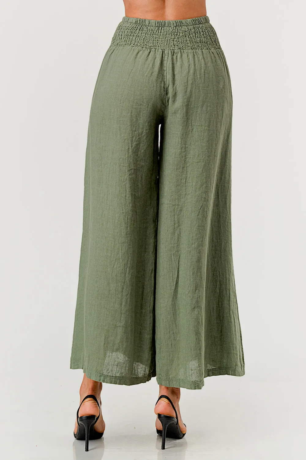 Crossover Wide Waist Linen Pants