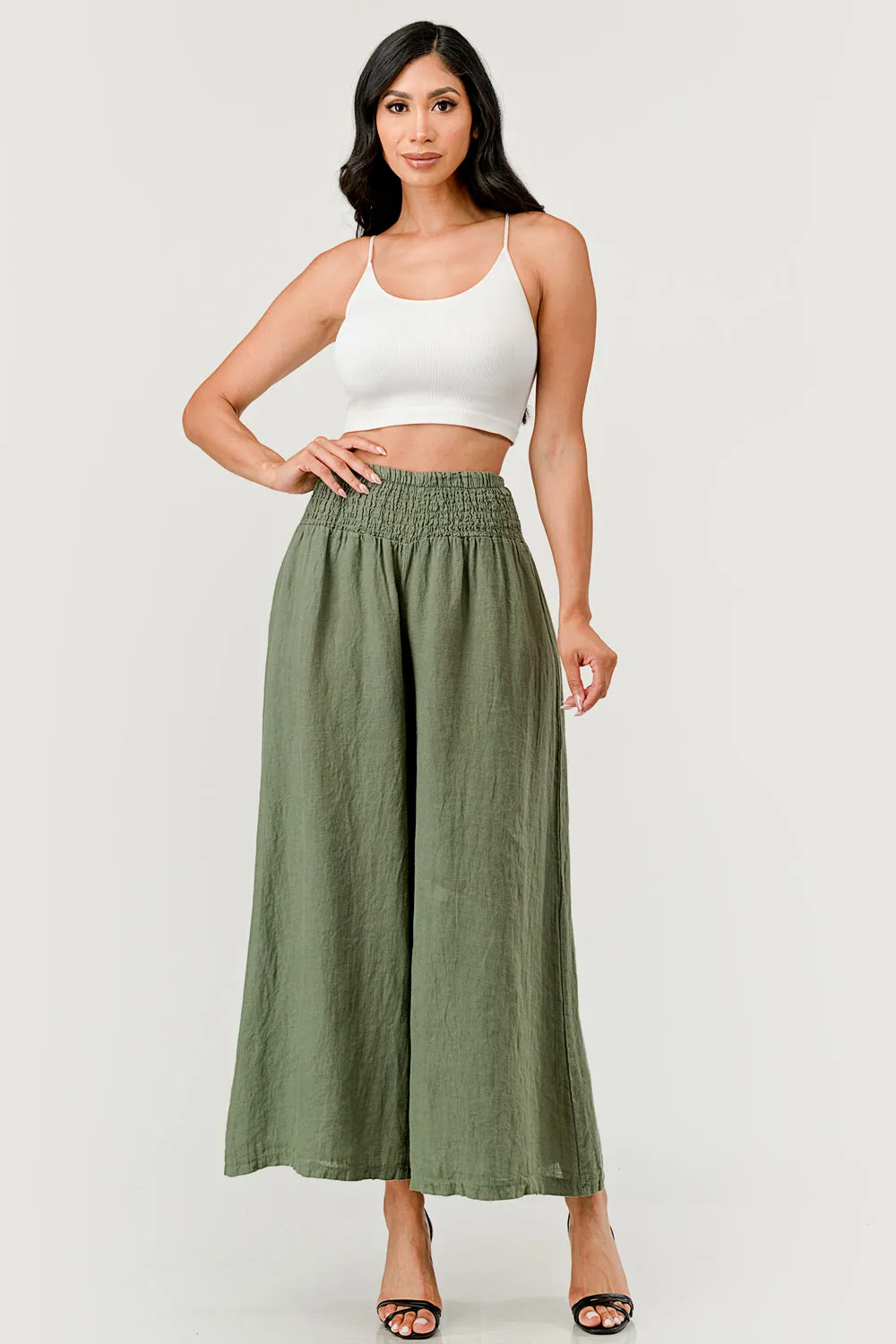 Crossover Wide Waist Linen Pants