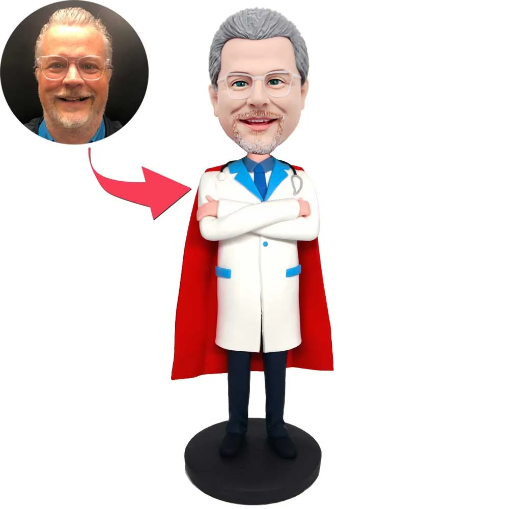 Custom Male Doctor Bobblehead In Red Cape