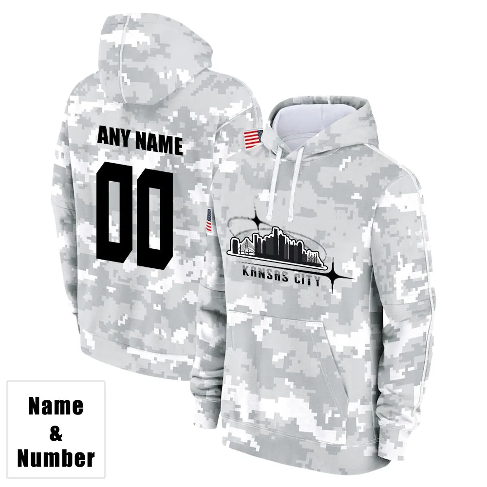 Custom Name & Number Hoodie Kansas City Chiefs 2024 Salute to Celebrities Club Fleece Pullover Hoodie City Silhouette Hoodie Unisex