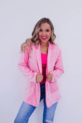 Cyrus Shimmering Sequin Blazer - Pink