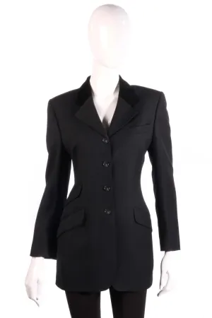 DAKS Long Single Breasted Blazer Wool with Velvet Collar Black UK Size 10