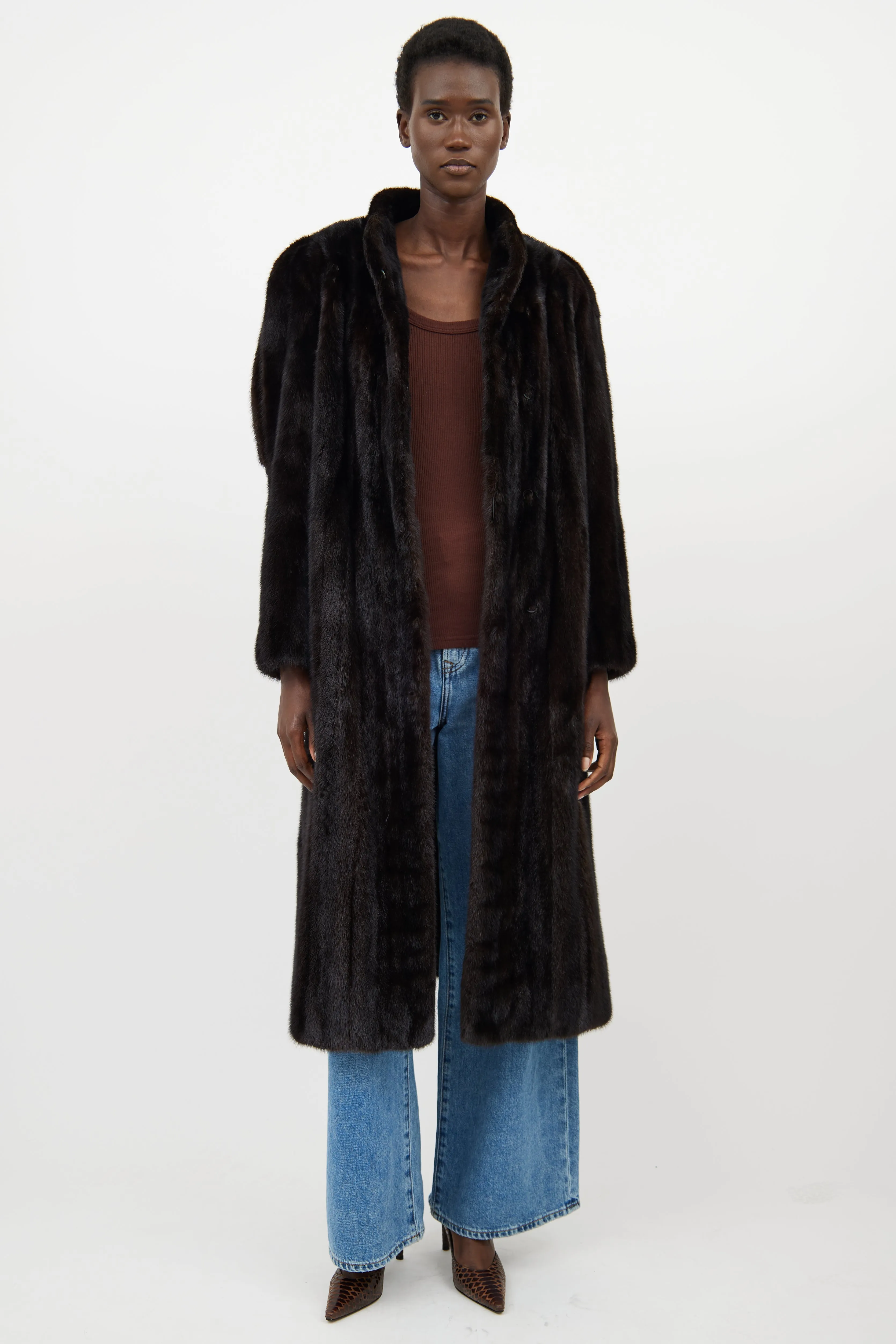 Dark Brown Fur Panelled Coat