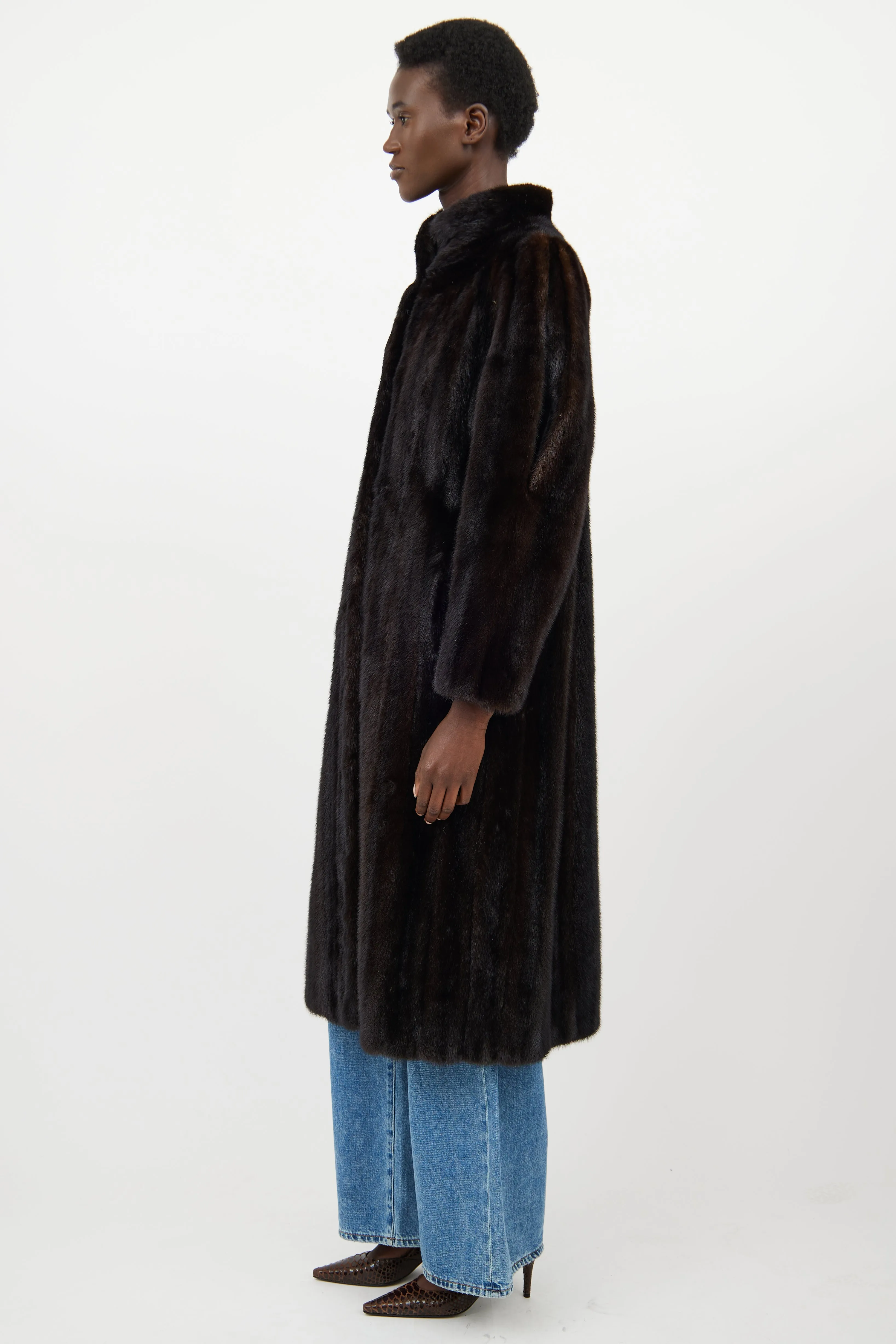 Dark Brown Fur Panelled Coat