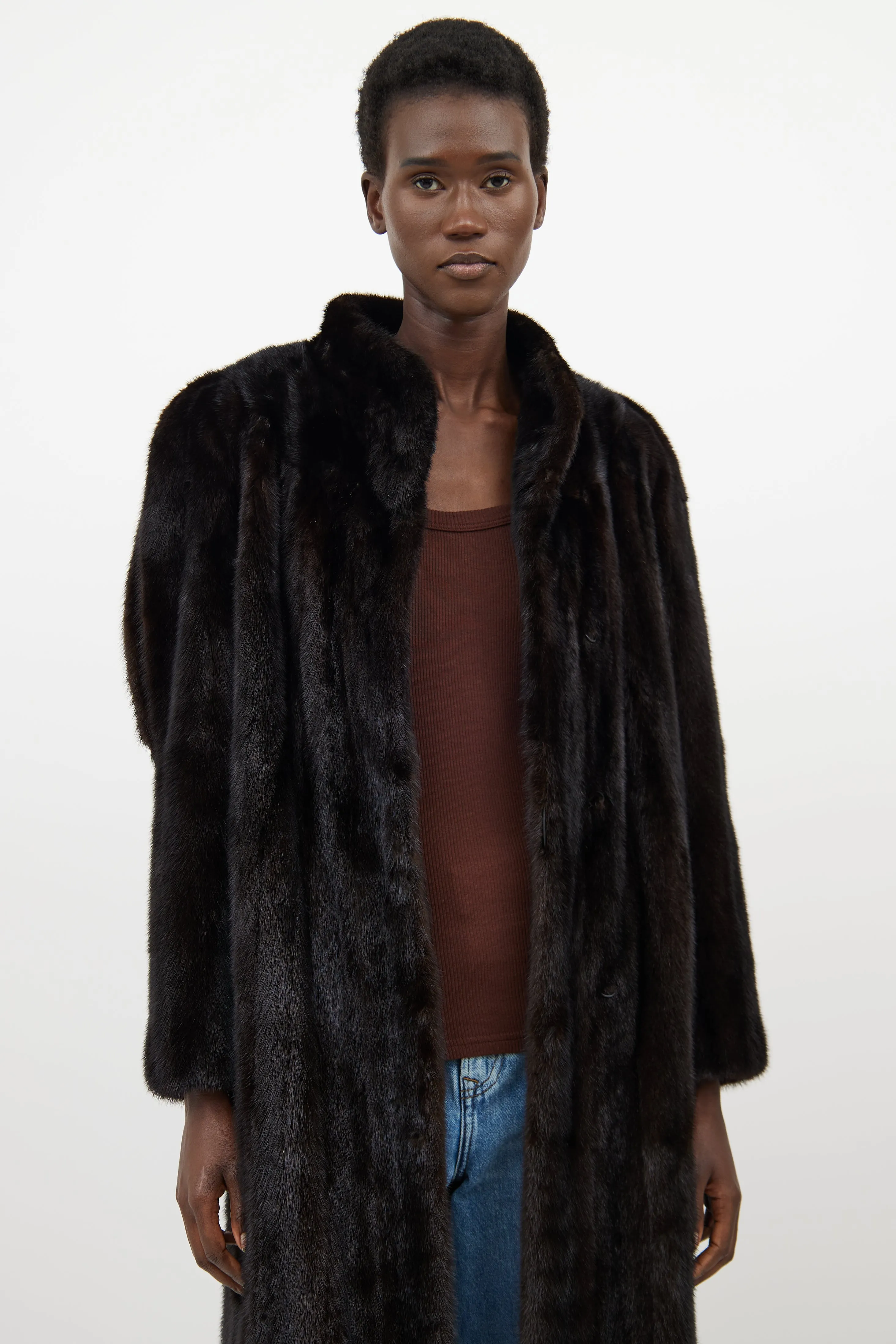 Dark Brown Fur Panelled Coat