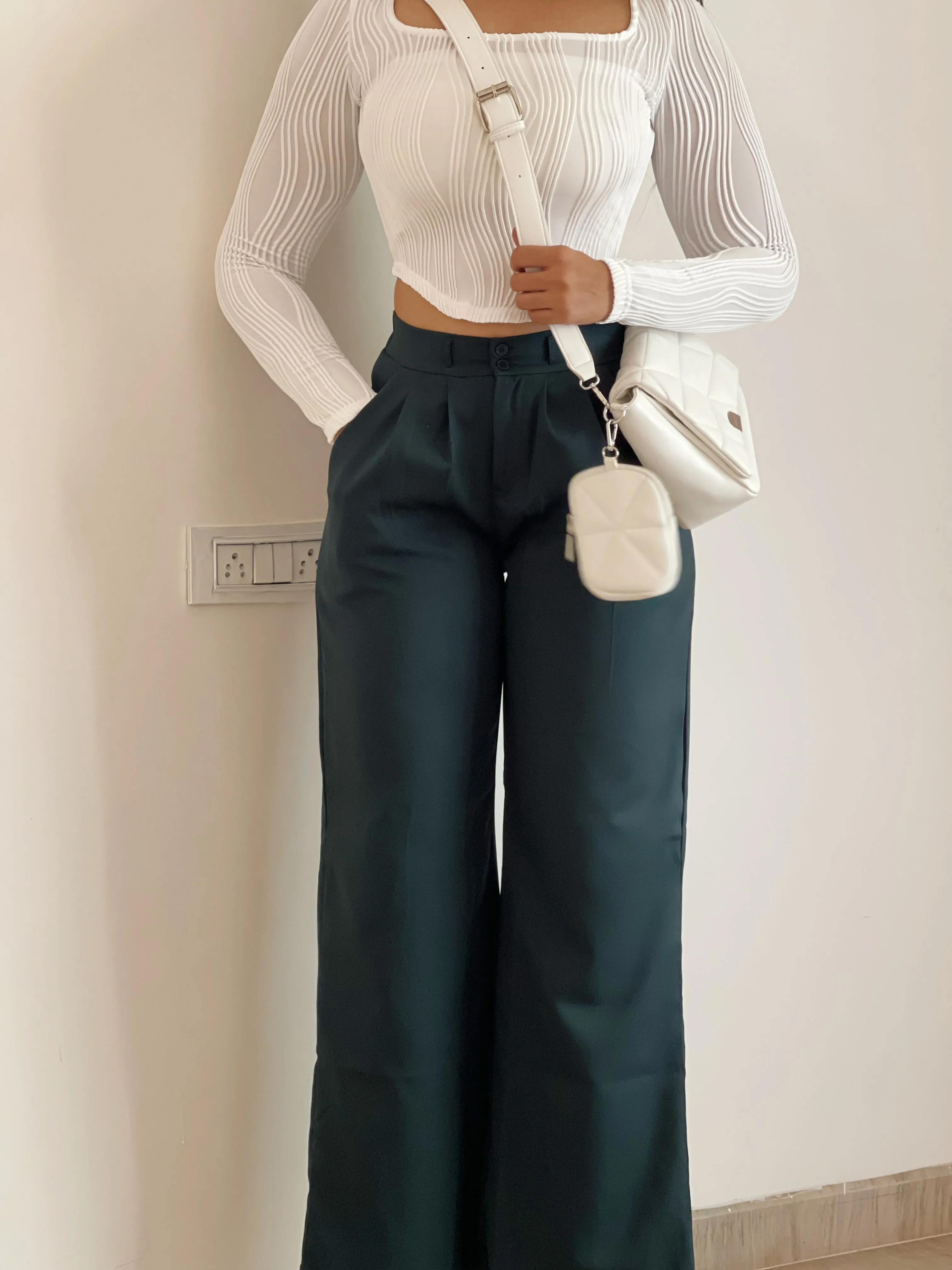 Dark Green korean pleated pants