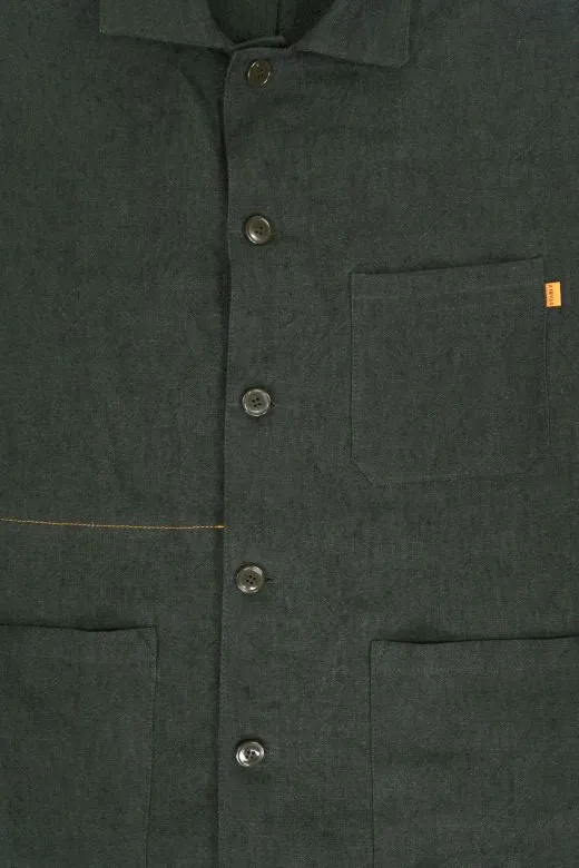 Dark Green Linen Utility Jacket