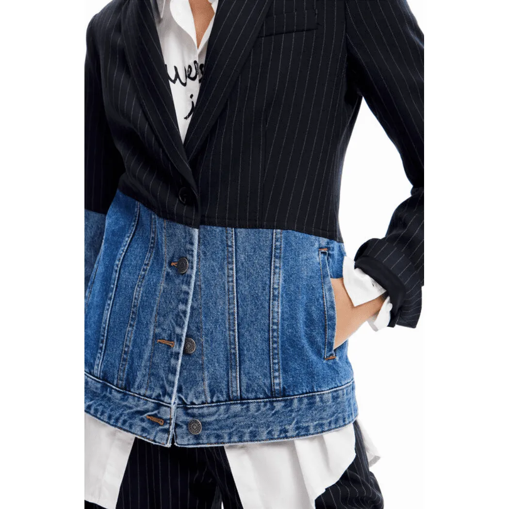 Desigual Hybrid Pinstripe Denim Blazer