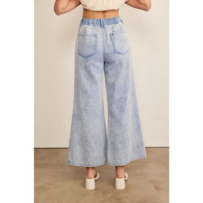 Devin Wide Leg Denim Pants with Elastic Waistband