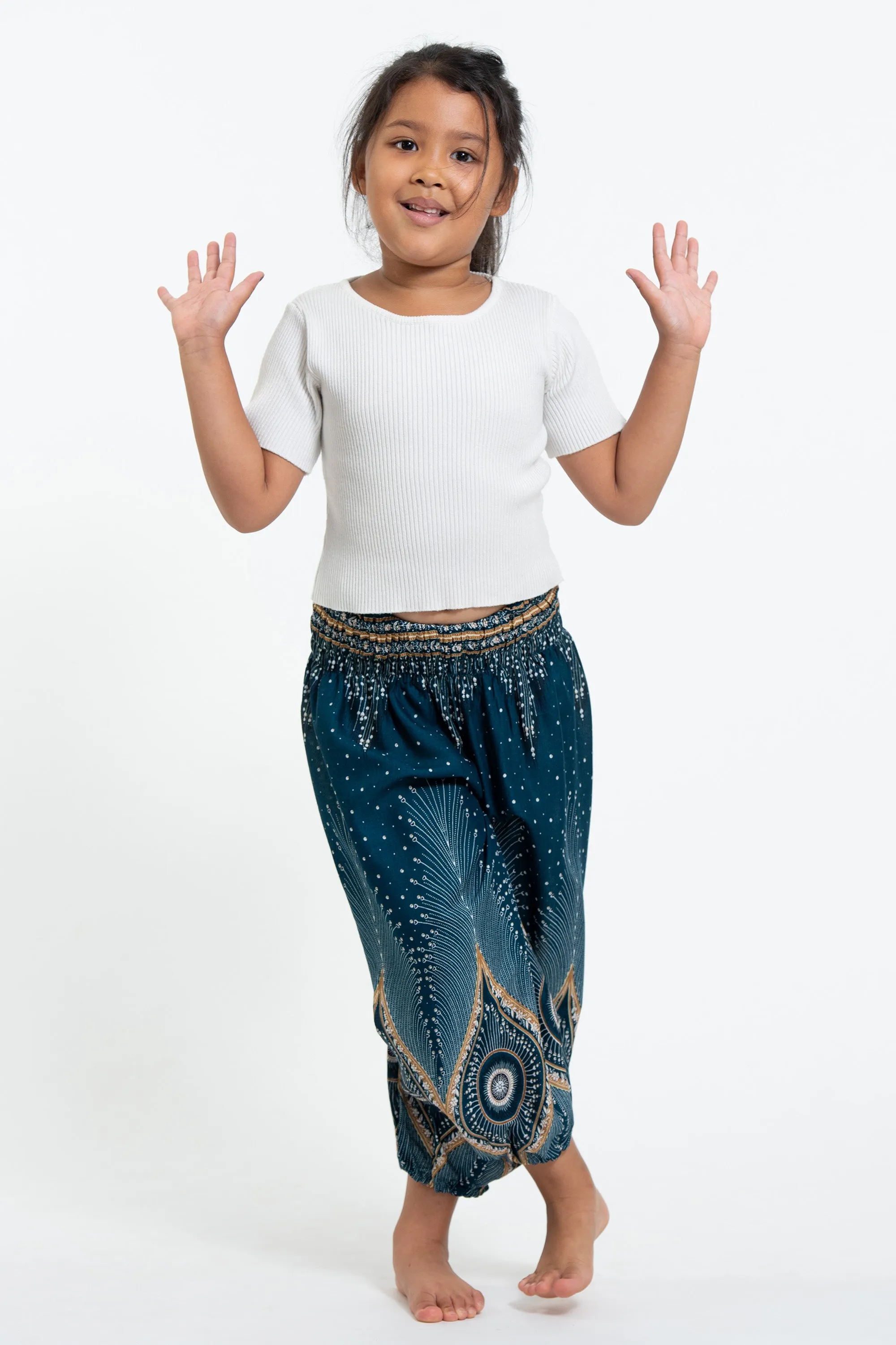 Diamond Peacock Kids Harem Pants in Turquoise