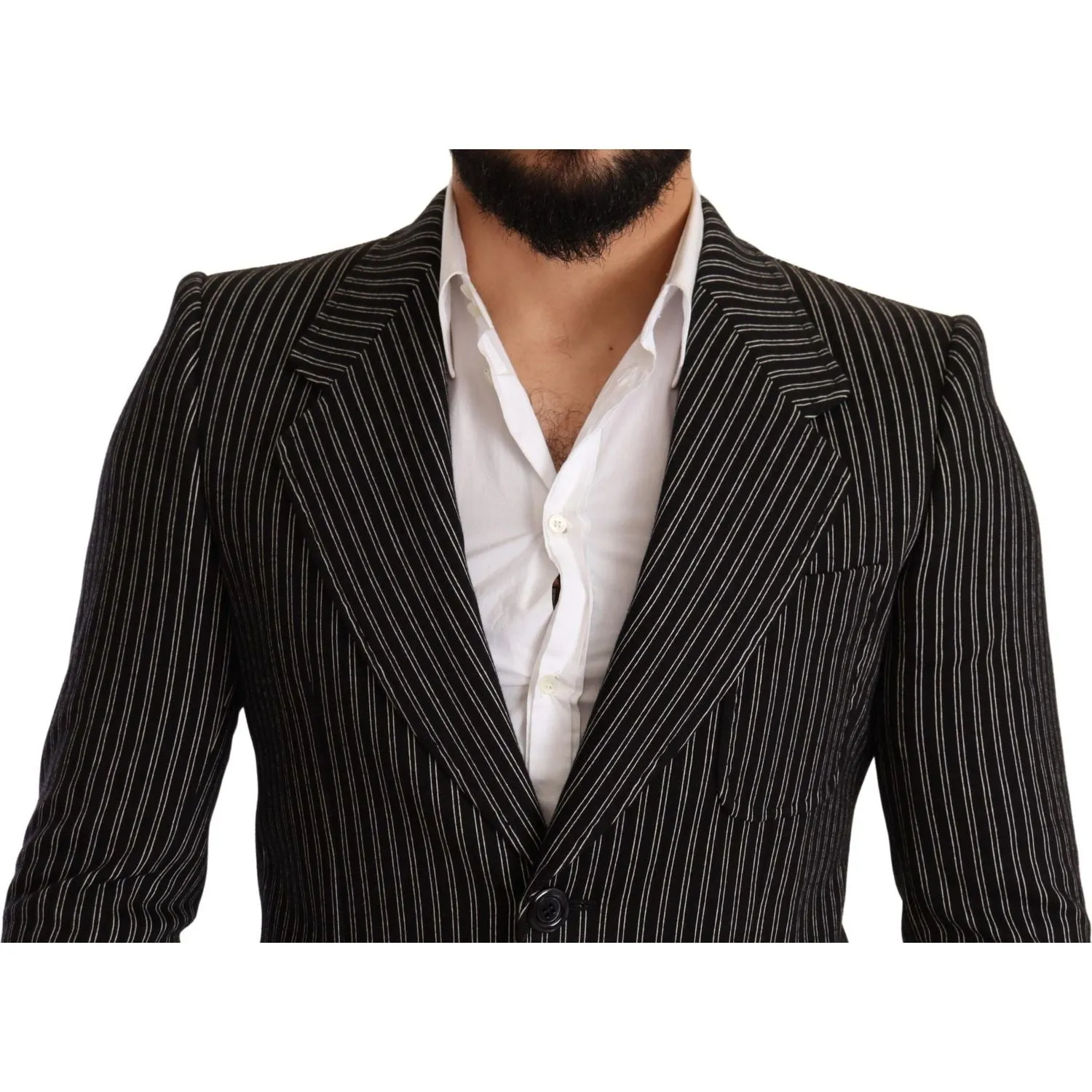 Dolce & Gabbana Elegant Black Striped Virgin Wool Blazer