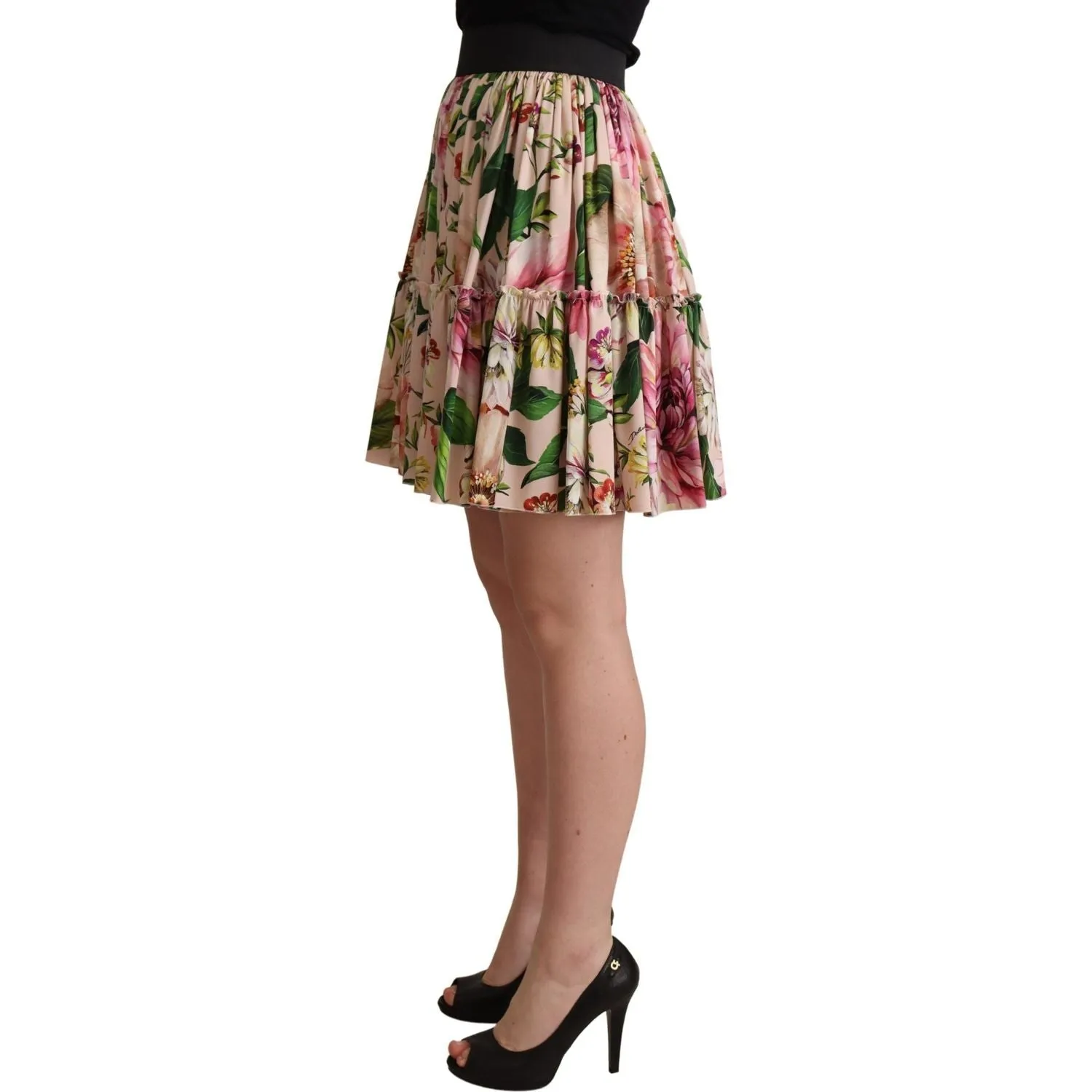 Dolce & Gabbana Elegant Floral Silk High Waist Mini Skirt