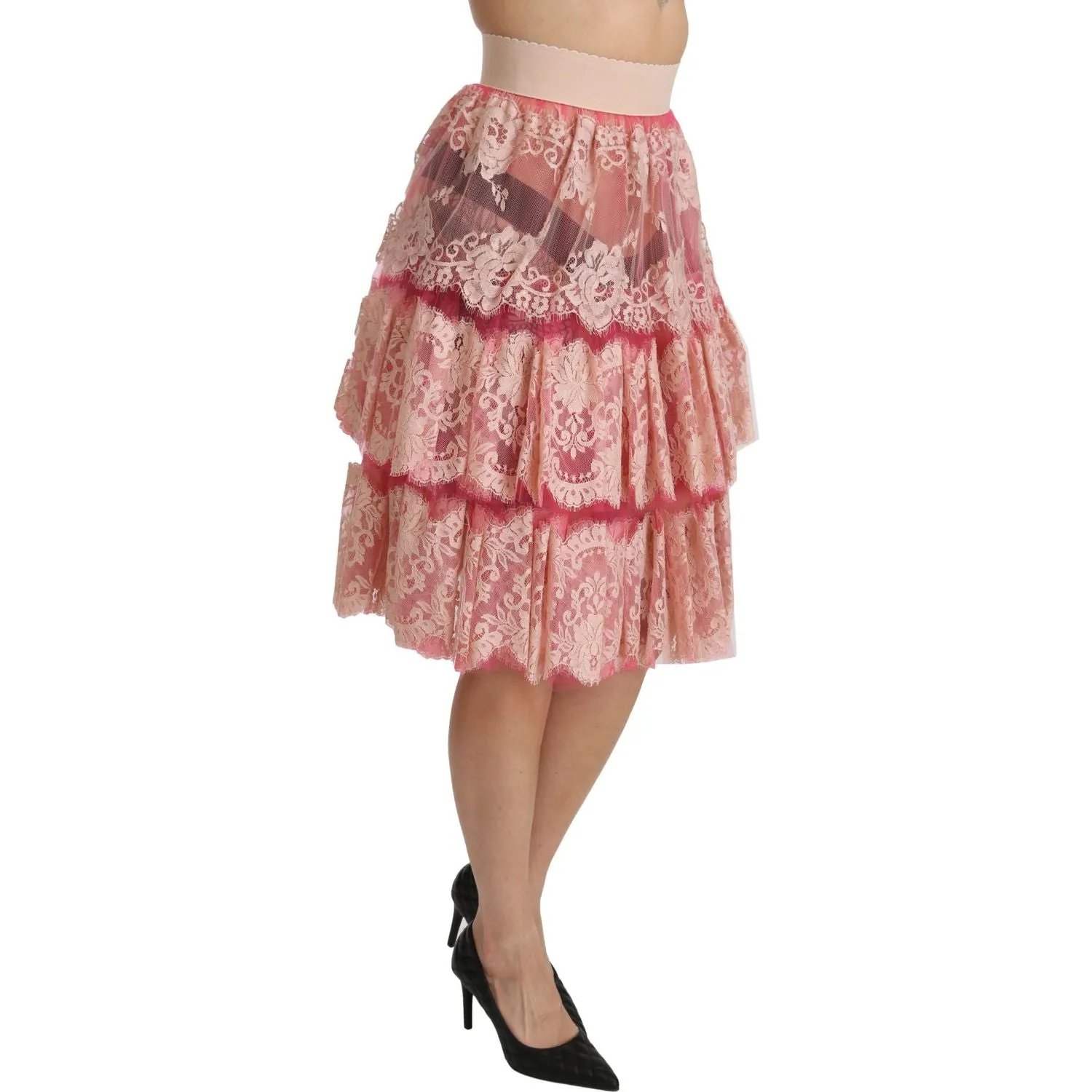 Dolce & Gabbana Elegant Pink Lace High-Waist Skirt