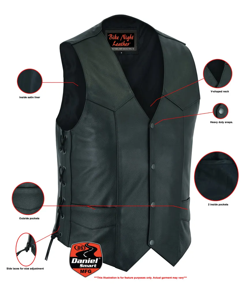 DS106 Men's Side Lace Economy Bike Night Leather Vest