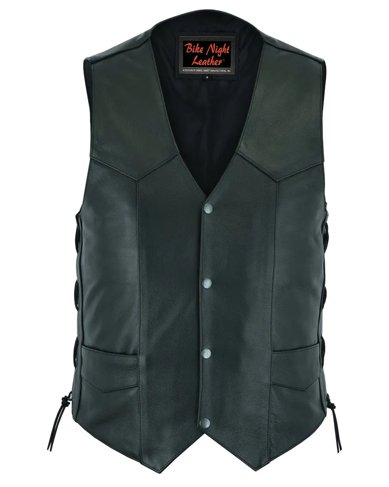 DS106 Men's Side Lace Economy Bike Night Leather Vest