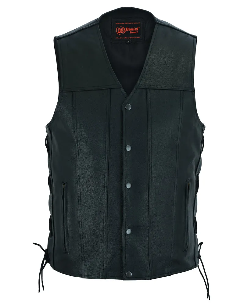 DS161TALL Men's Tall Classic Straight Bottom Biker Leather Vest