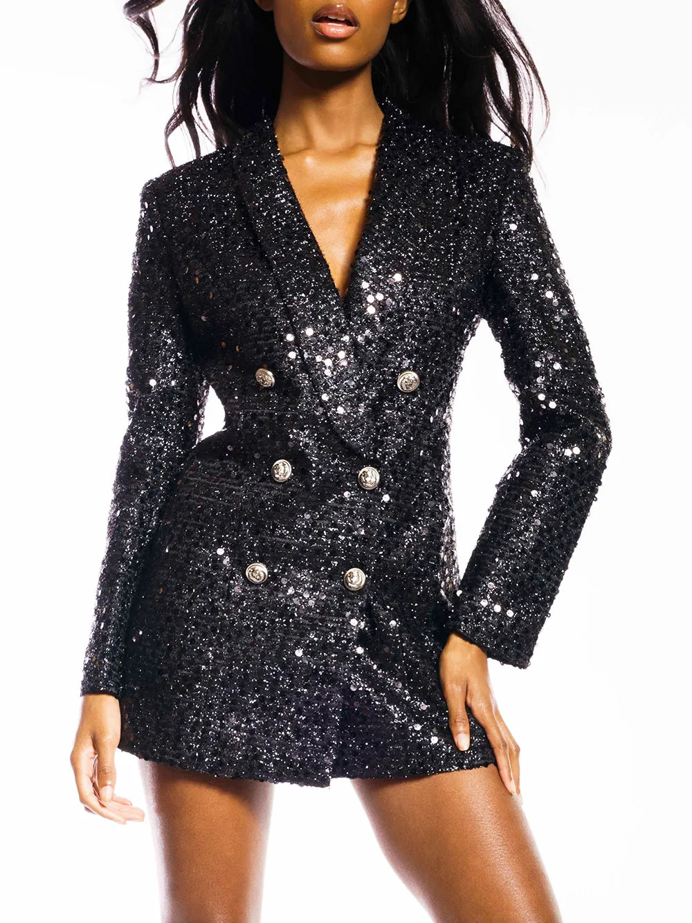 ELEMENTS Double-Breasted Sequins Blazer Dress