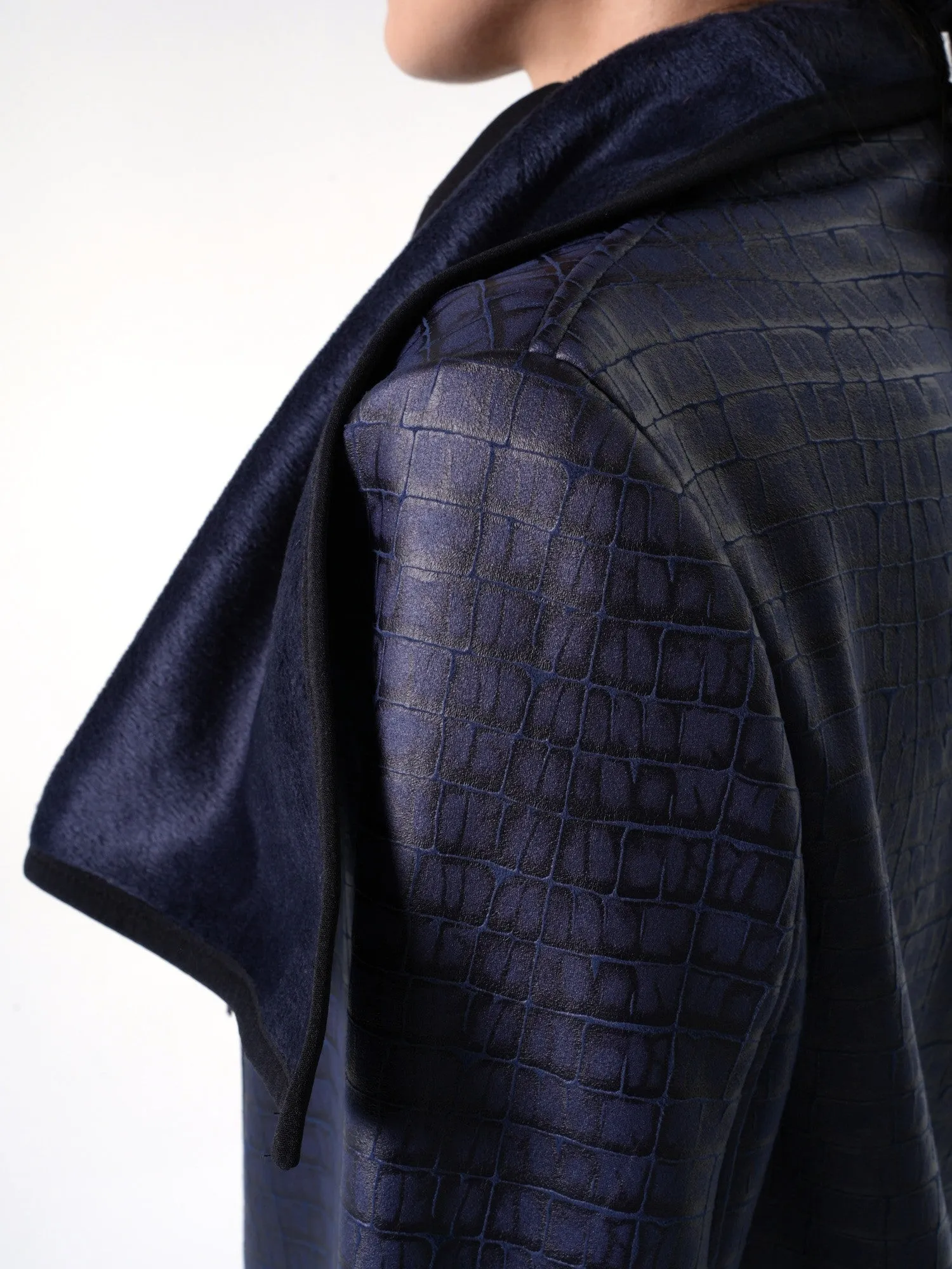 Embossed Suede Blazer In Dark Blue