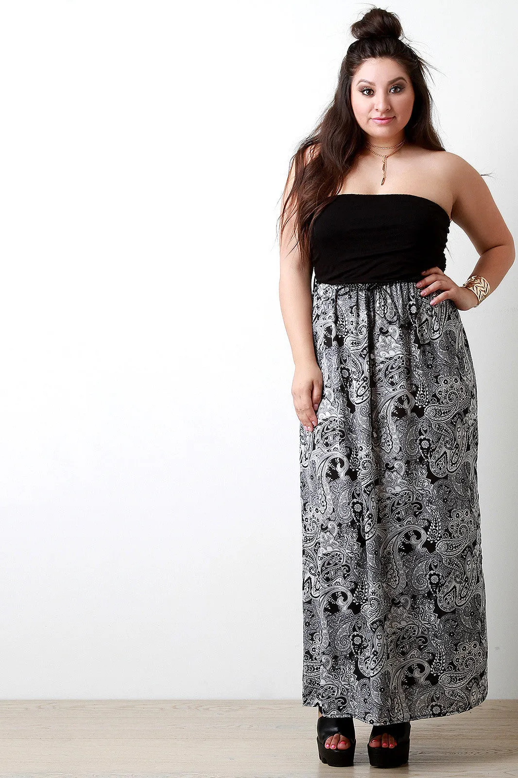 Empire Waist Paisley Boho Belted Maxi Dress