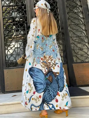 Exotic Bohemian Blue Multicolor Print Kimono