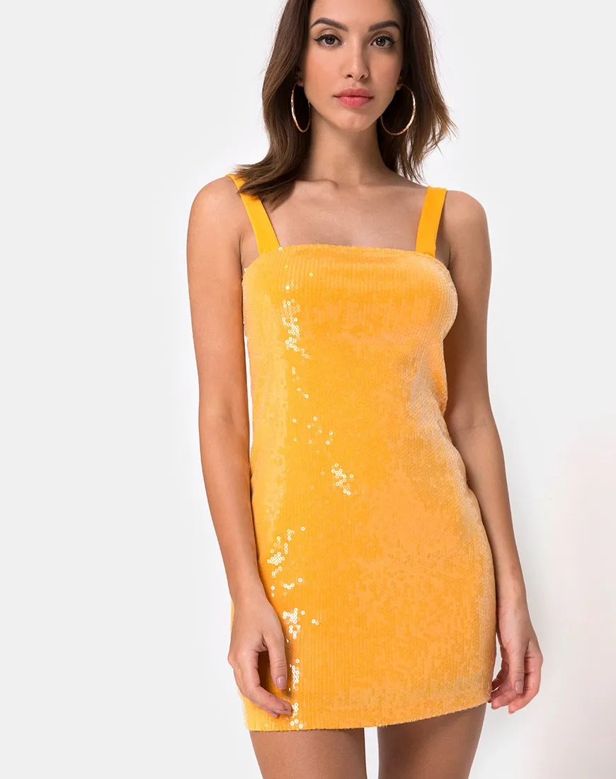 Farlie Bodycon Dress in Tangerine with Clear Sequin