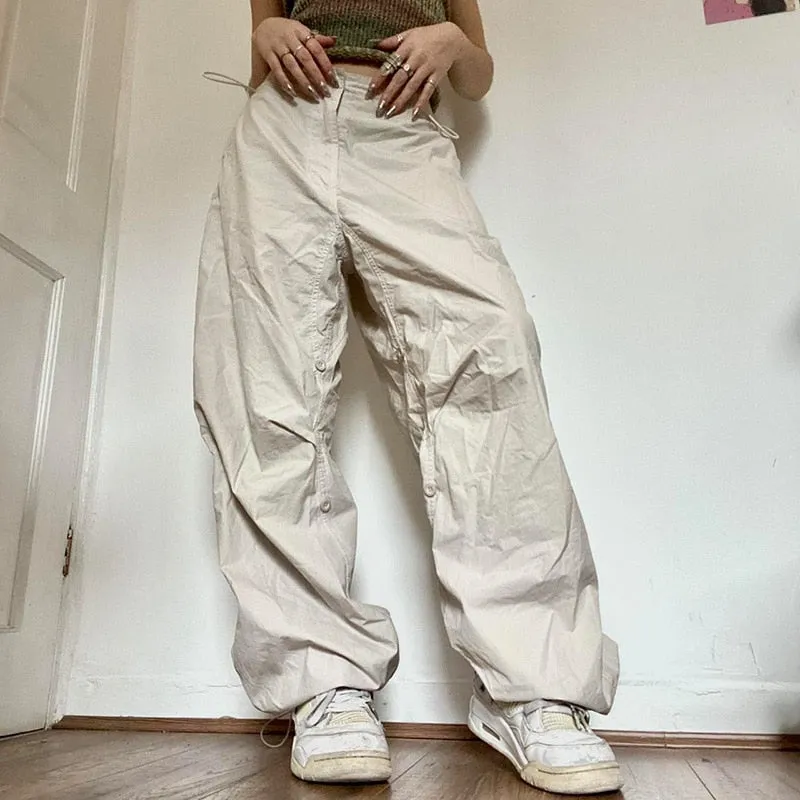 Fashionkova   Hippie Pink Y2K Cargo Pants Women 2022 Low Waist Sweatpant Loose Drawstring Baggy Wide Leg Trousers Vintage Oversized Joggers