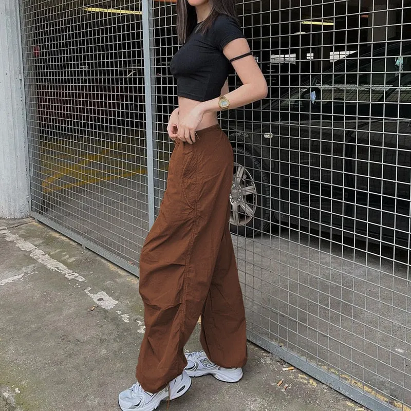 Fashionkova   Hippie Pink Y2K Cargo Pants Women 2022 Low Waist Sweatpant Loose Drawstring Baggy Wide Leg Trousers Vintage Oversized Joggers