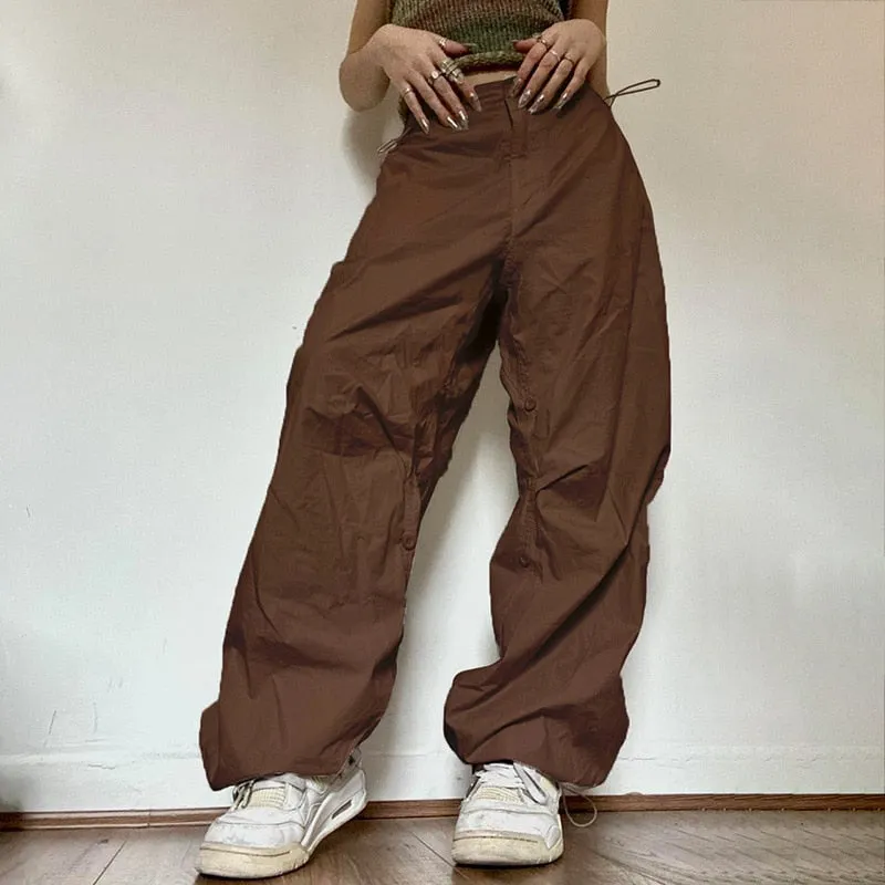 Fashionkova   Hippie Pink Y2K Cargo Pants Women 2022 Low Waist Sweatpant Loose Drawstring Baggy Wide Leg Trousers Vintage Oversized Joggers