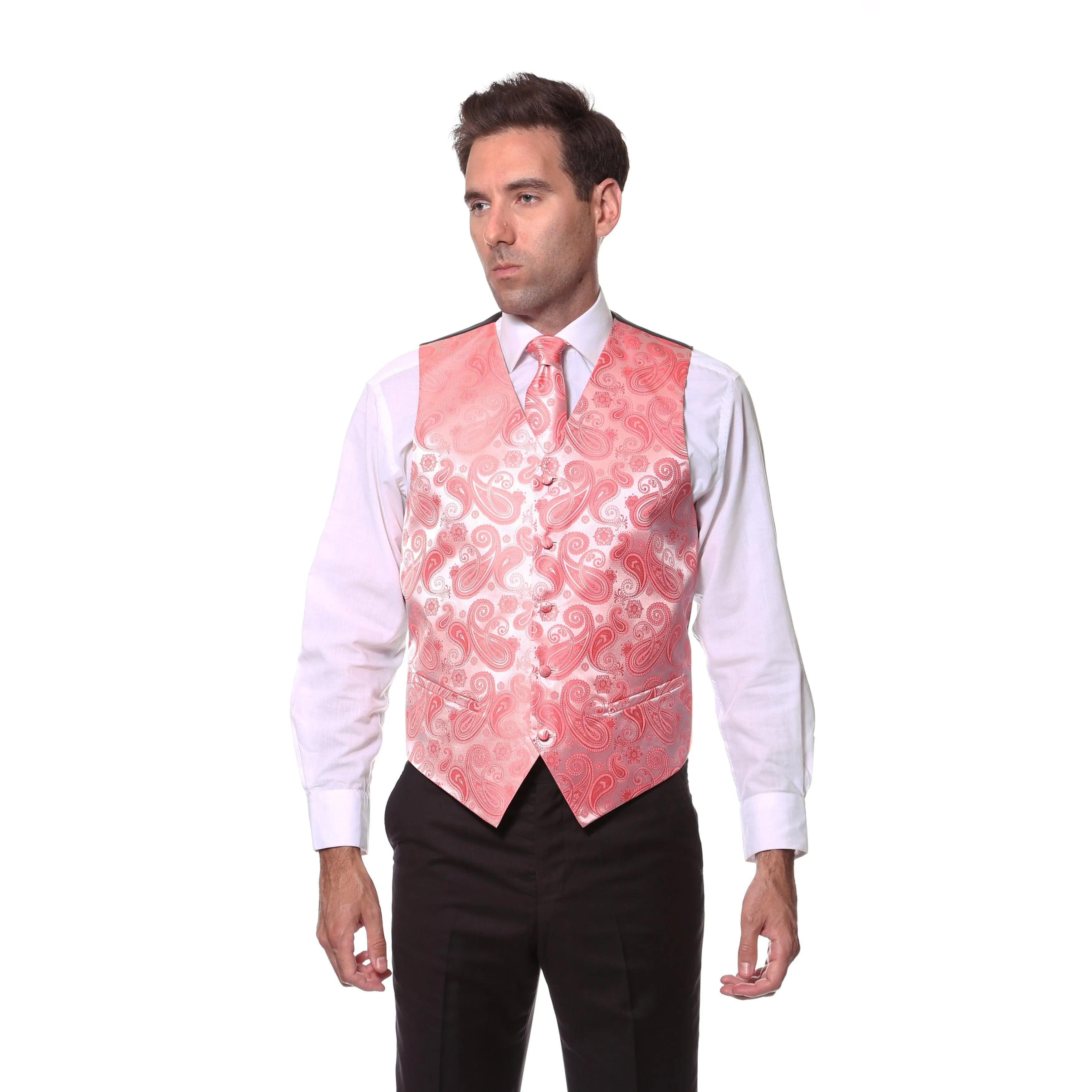 Ferrecci Mens Coral Paisley Wedding Prom Grad Choir Band 4pc Vest Set