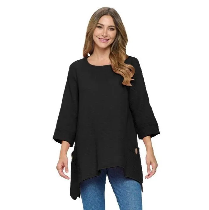 Focus Oversized Waffle Tunic in Black - FW135-BK